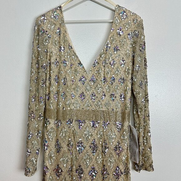 MAC DUGGAL Beaded A-Line Gown in Nude Size US 12 - Picture 6 of 15